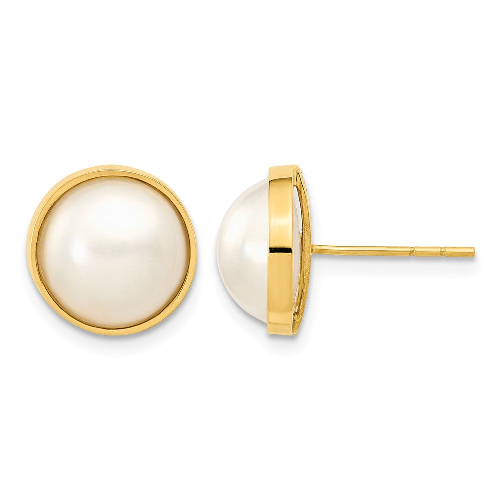 14k 9-10mm White Freshwater Cultured Mabe Pearl Post Earrings