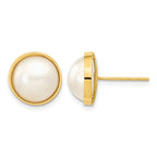 14k 9-10mm White Freshwater Cultured Mabe Pearl Post Earrings