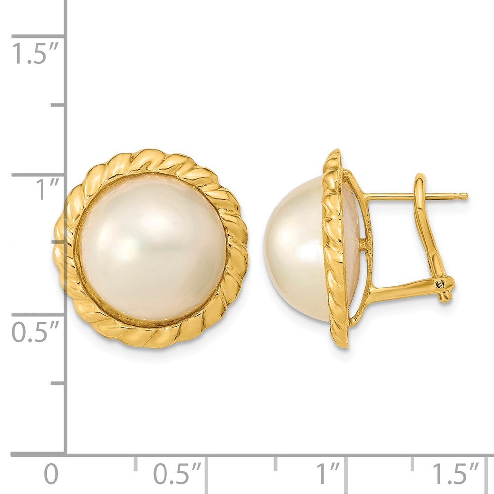 14k 13-14mm White Mabe Saltwater Cultured  Pearl Omega Back Earrings