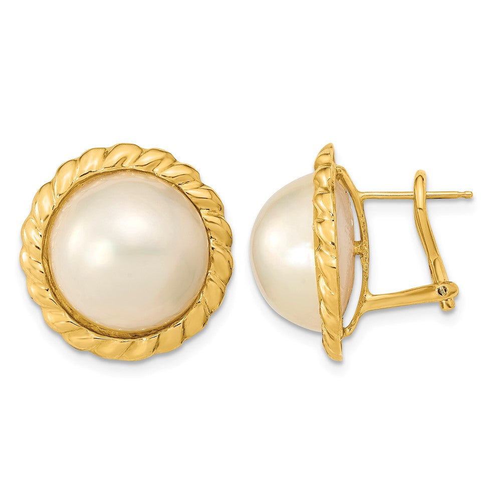 14k 13-14mm White Mabe Saltwater Cultured  Pearl Omega Back Earrings