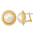 14k 13-14mm White Mabe Saltwater Cultured  Pearl Omega Back Earrings