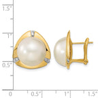 14k 12-13mm White Mabe Saltwater Cultured Pearl and .06 Carat Diamond Omega Back Earrings