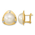 14k 12-13mm White Mabe Saltwater Cultured Pearl and .06 Carat Diamond Omega Back Earrings