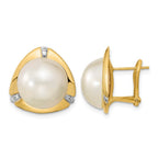 14k 12-13mm White Mabe Saltwater Cultured Pearl and .06 Carat Diamond Omega Back Earrings