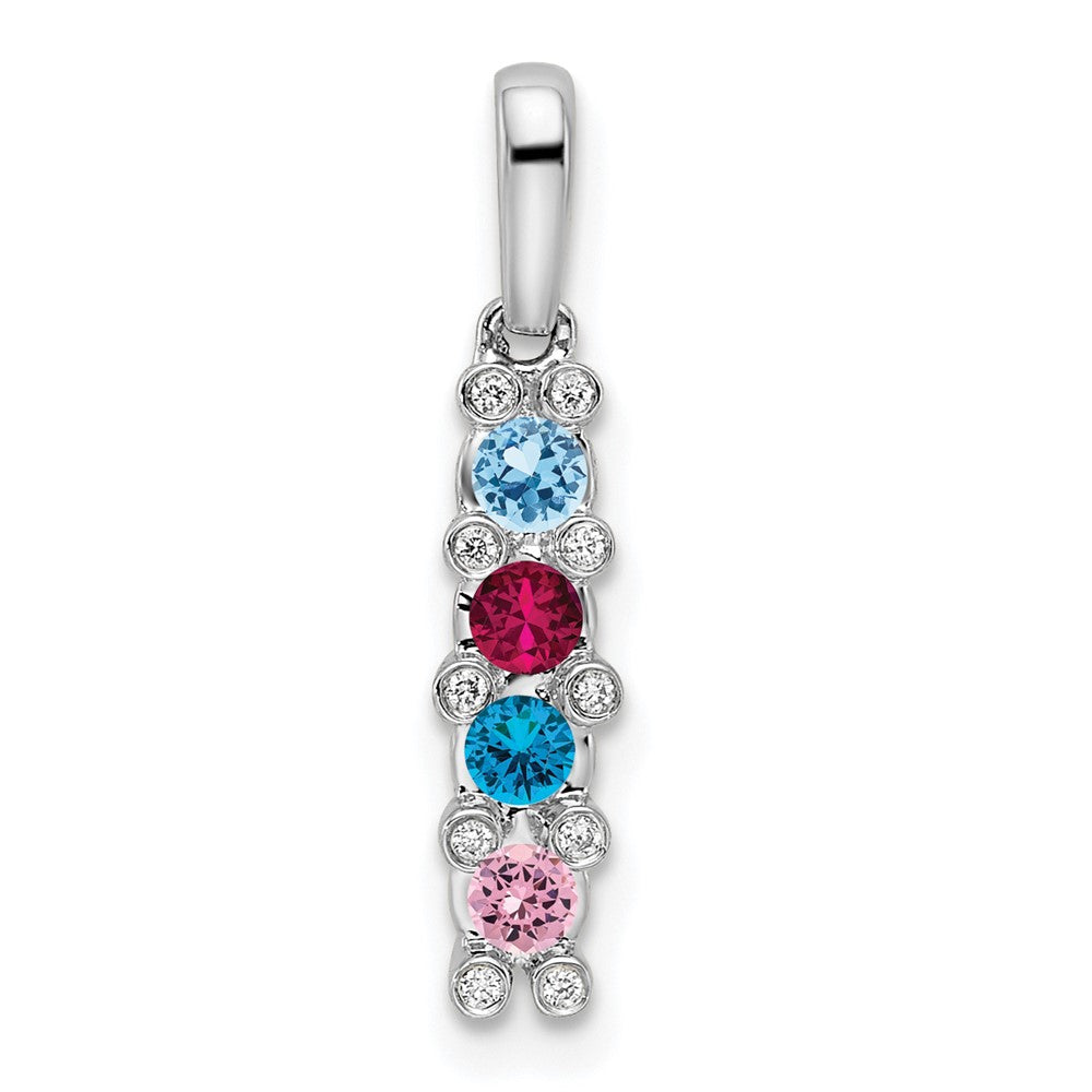 14K White Gold Family Jewelry Synthetic Stone & Diamond Set Pendant