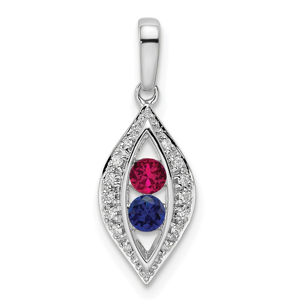 14K White Gold Family Jewelry Genuine Stone & Diamond Set Pendant