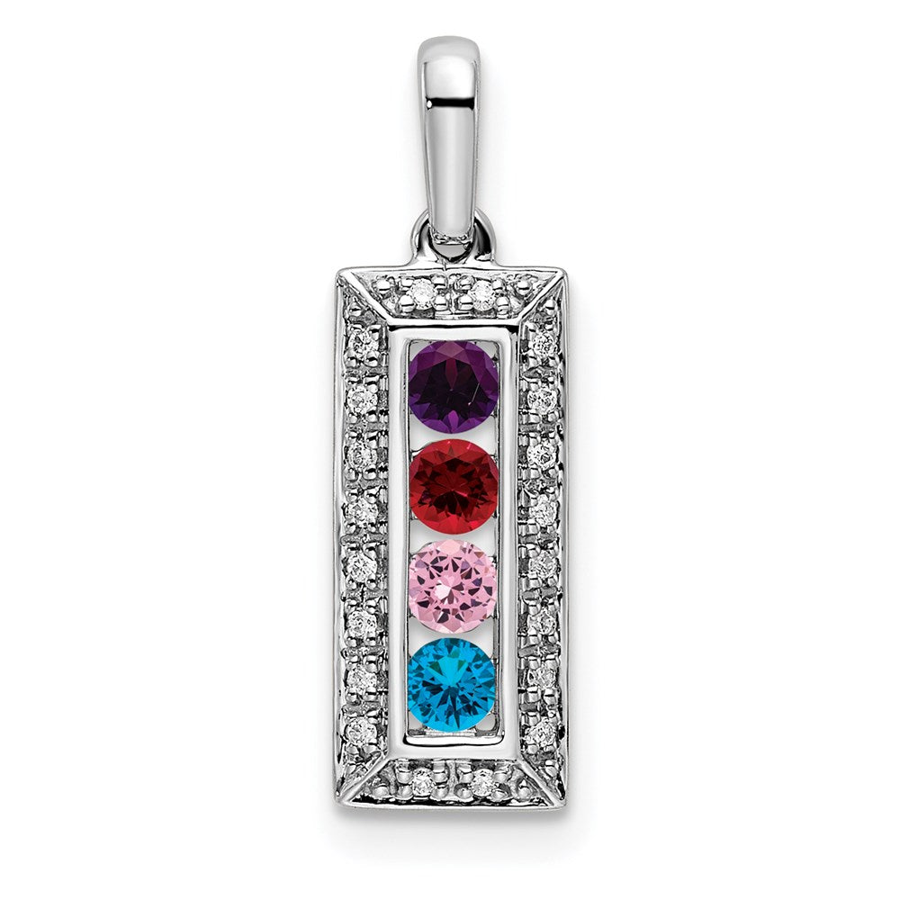 14K White Gold Family Jewelry Synthetic Stone & Diamond Set Pendant
