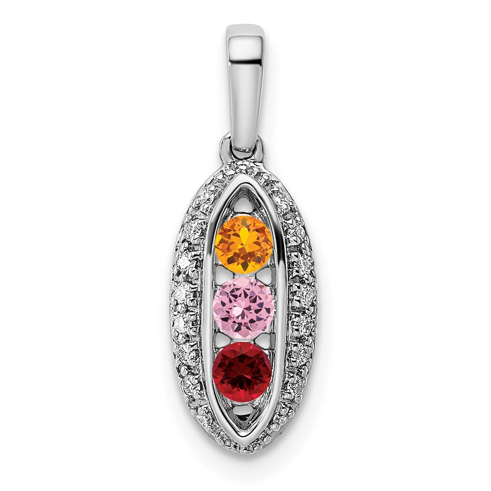14K White Gold Family Jewelry Synthetic Stone & Diamond Set Pendant