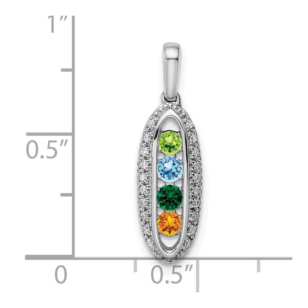 14K White Gold Family Jewelry Genuine Stone & Diamond Set Pendant
