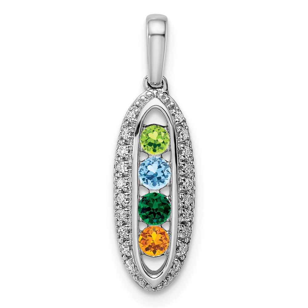 14K White Gold Family Jewelry Synthetic Stone & Diamond Set Pendant
