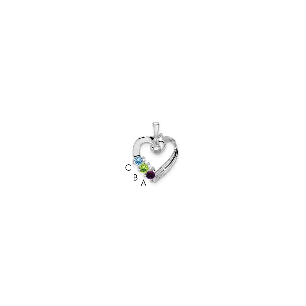 14k White Gold 3 Genuine Stone Family Pendant