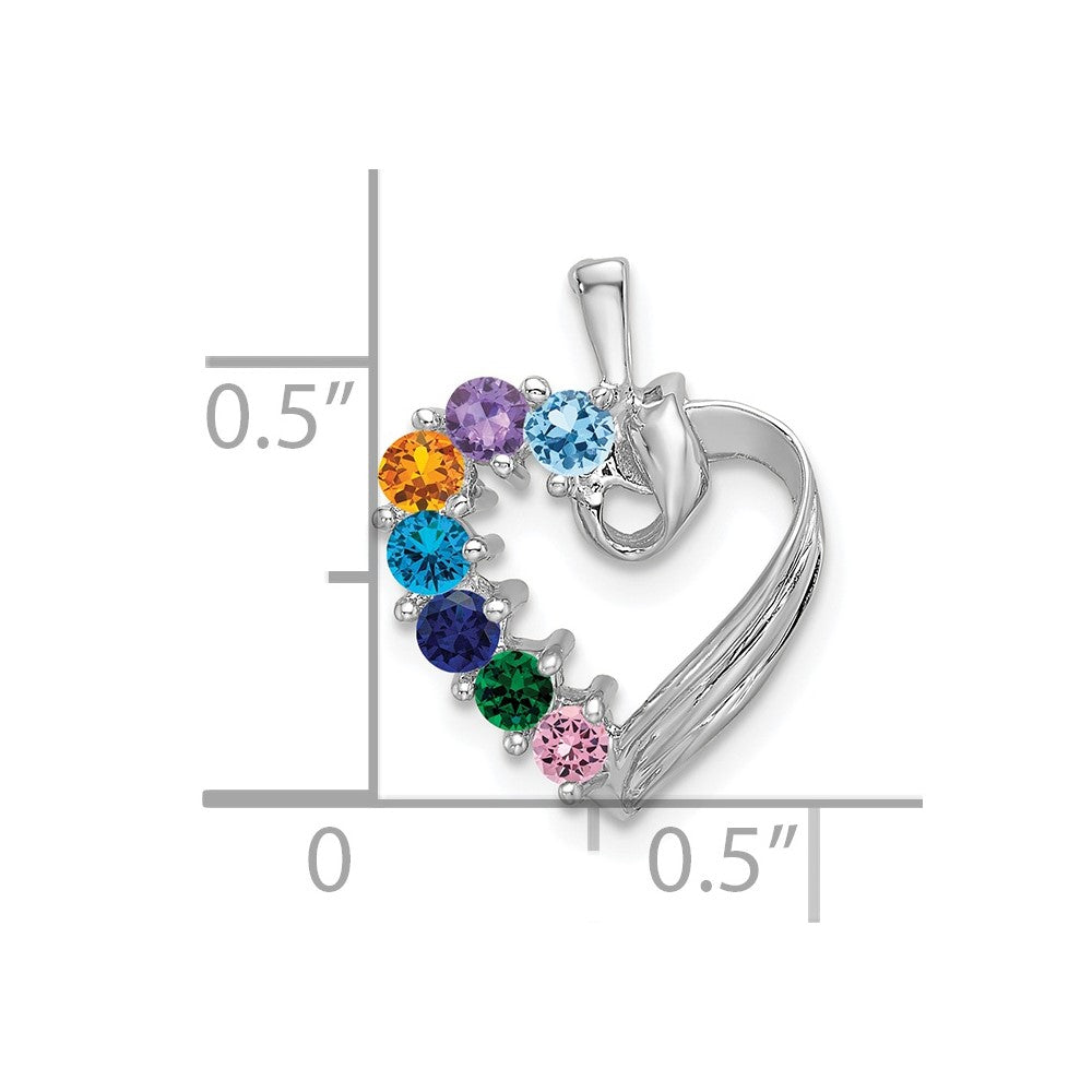 14k White Gold 7 Genuine Stone Family Pendant