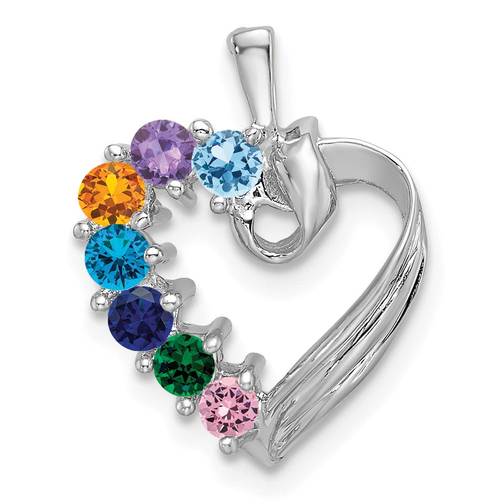 14k White Gold 7 Genuine Stone Family Pendant