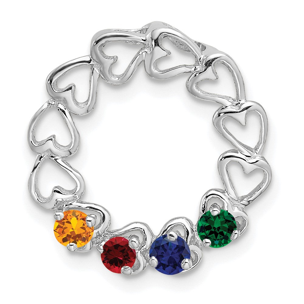 14k White Gold 4 Genuine Stone Family Pendant