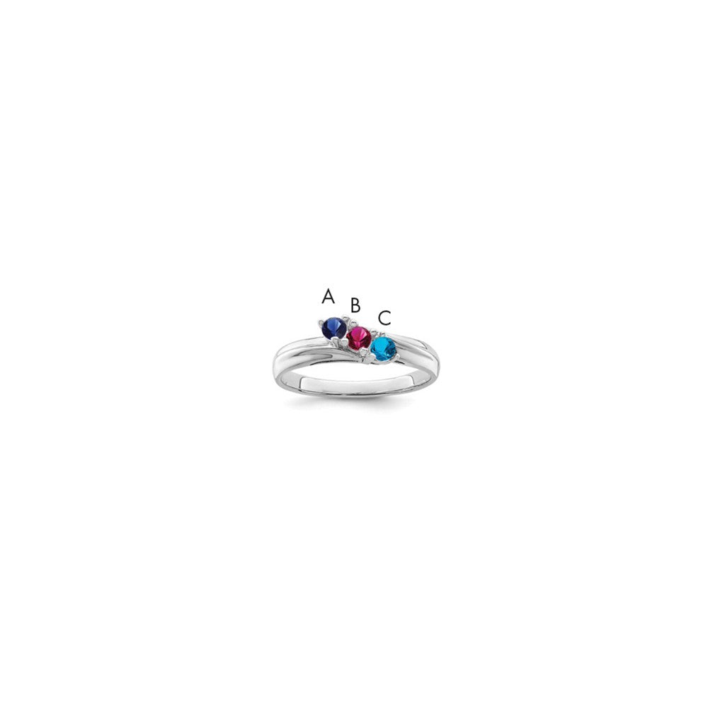 14k White Gold Genuine 3 Stone Mother's Ring