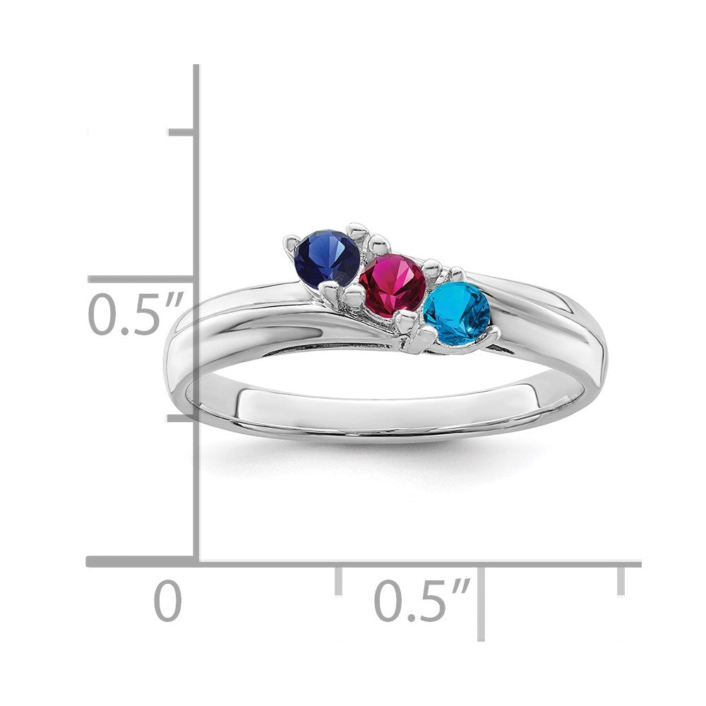 14k White Gold Genuine 3 Stone Mother's Ring