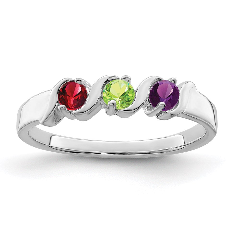 14k White Gold Genuine 3 Stone Mother's Ring