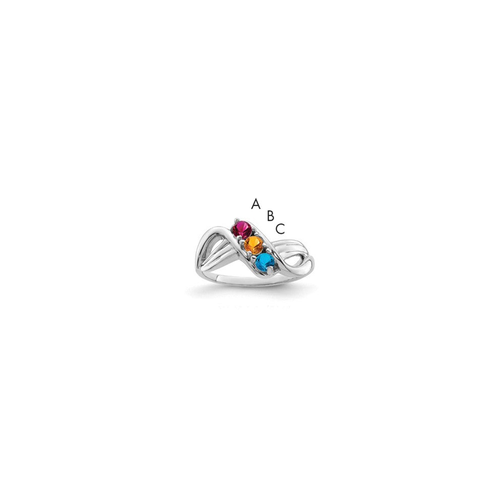 14k White Gold Synthetic 3 stone Family Jewelry Ring