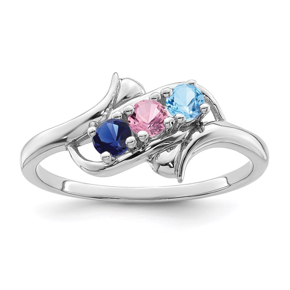 14k White Gold Synthetic Family Jewelry Ring