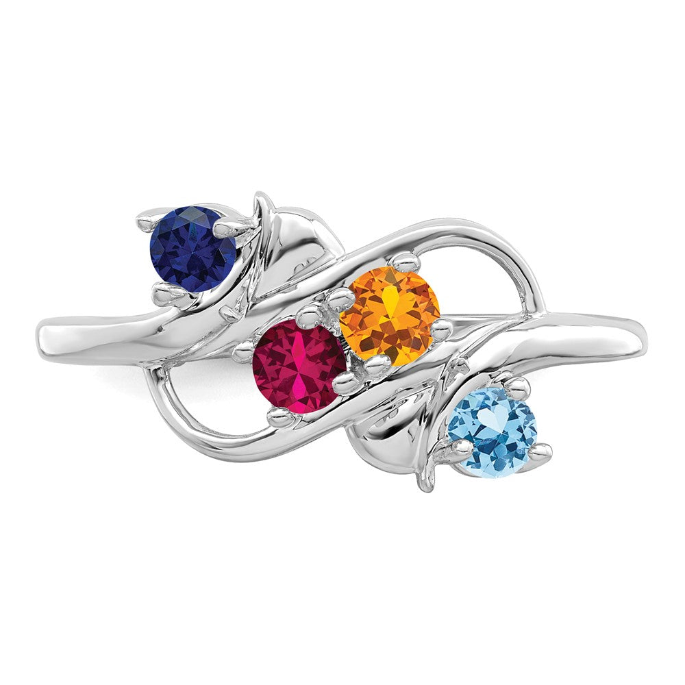 14k White Gold Genuine 4 Stone Mother's Ring