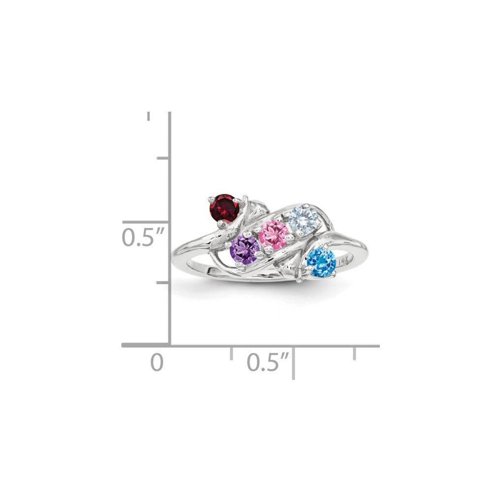 14k White Gold Genuine 5 Stone Mother's Ring