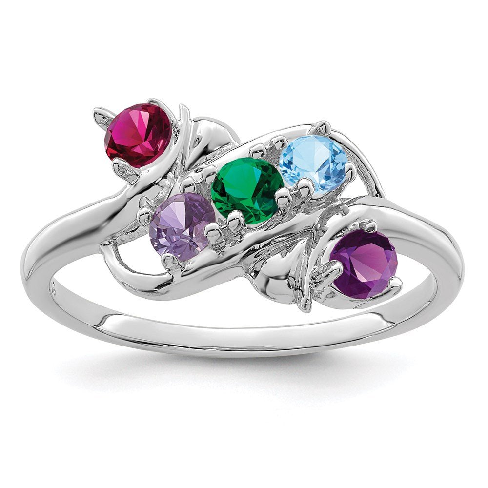 14k White Gold Genuine 5 Stone Mother's Ring