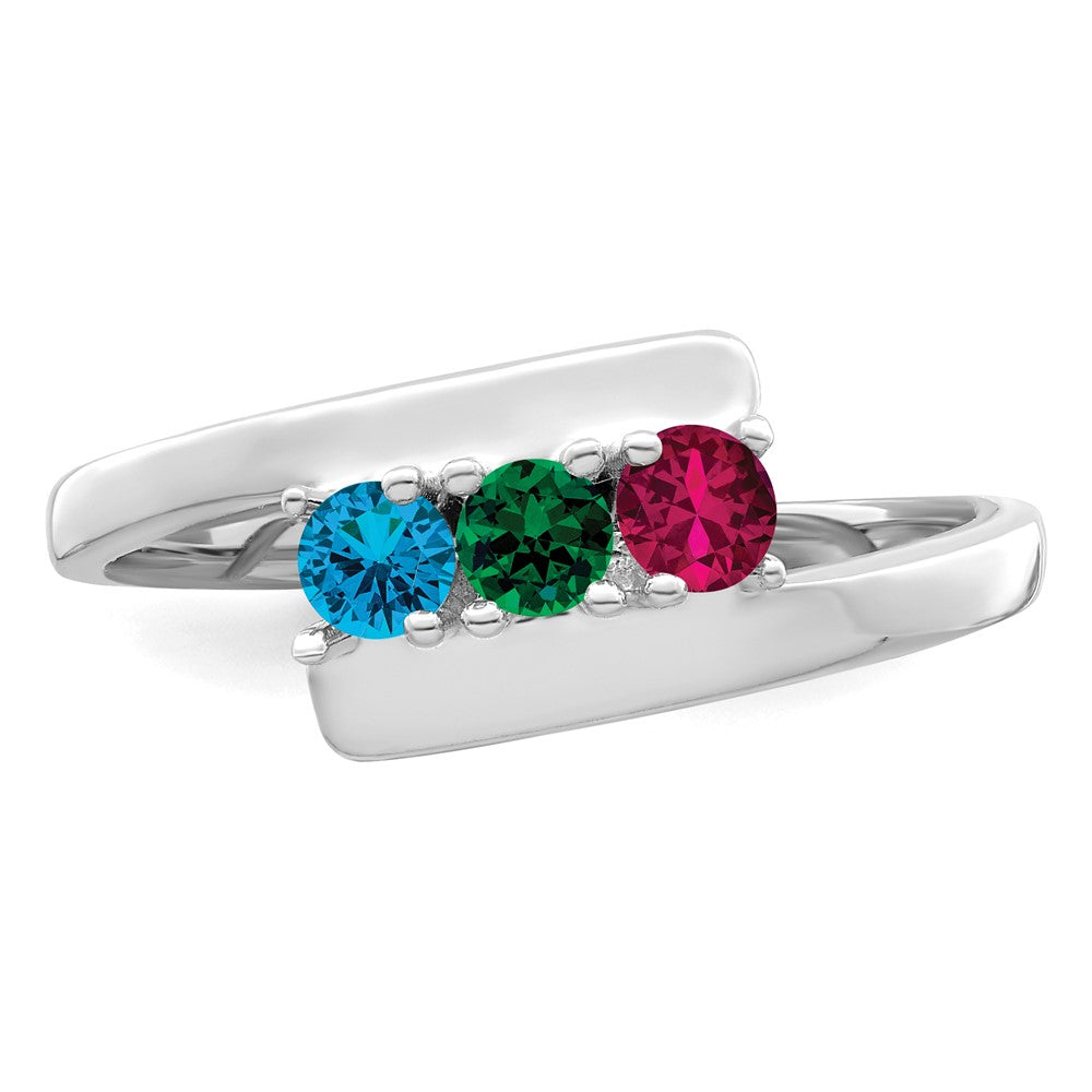 14k White Gold Genuine 3 Stone Mother's Ring