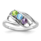 14k White Gold Genuine 3 Stone Mother's Ring