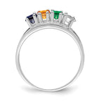 14k White Gold Synthetic Family Jewelry Ring