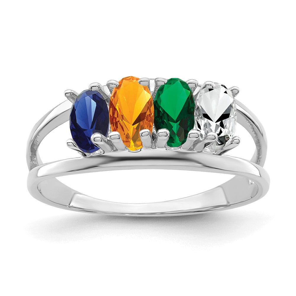 14k White Gold Synthetic Family Jewelry Ring