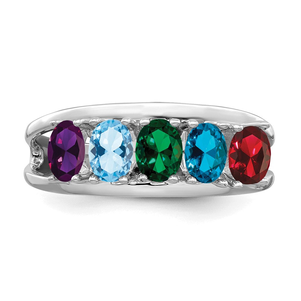 14k White Gold Genuine 5 Stone Mother's Ring