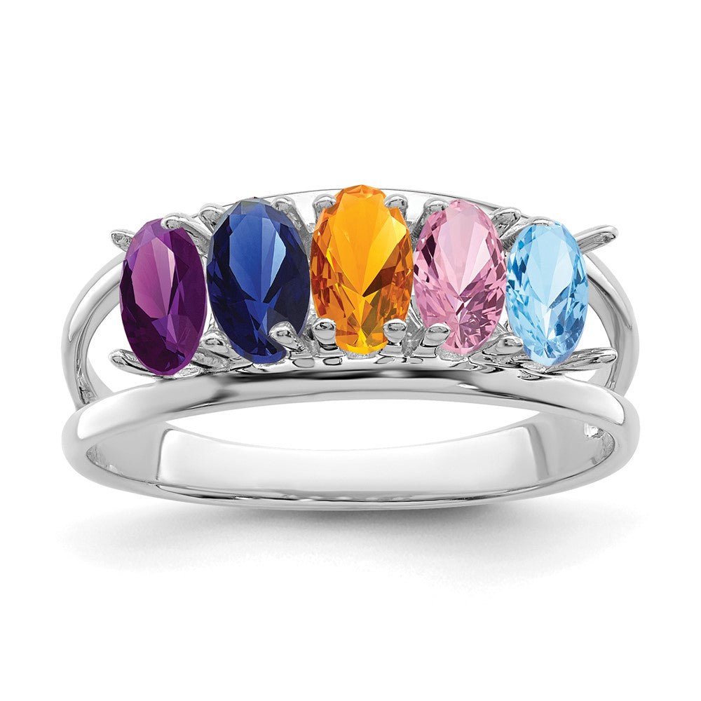 14k White Gold Genuine 5 Stone Mother's Ring