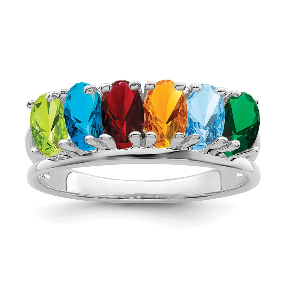 14k White Gold 5x3mm Oval Synthetic Family Jewelry Ring