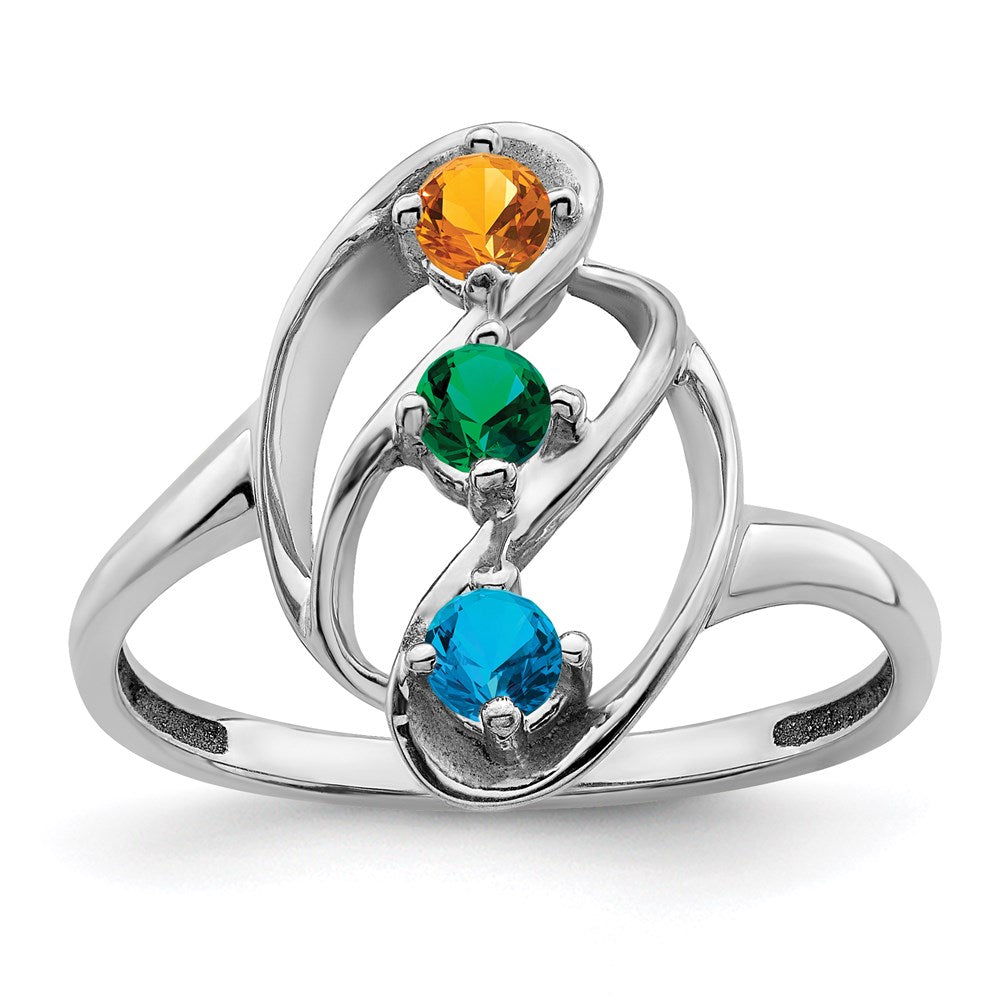 14k White Gold Synthetic Family Jewelry Ring