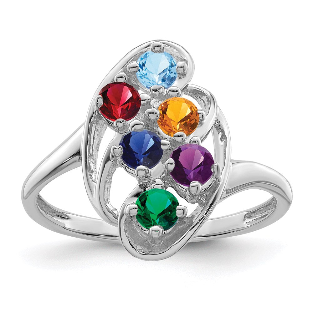 14k White Gold Synthetic Family Jewelry Ring