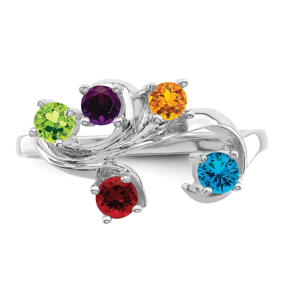 14k White Gold Genuine 5 Stone Mother's Ring