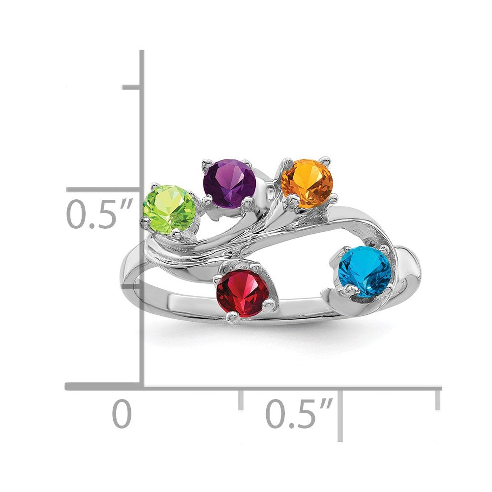 14k White Gold Genuine 5 Stone Mother's Ring