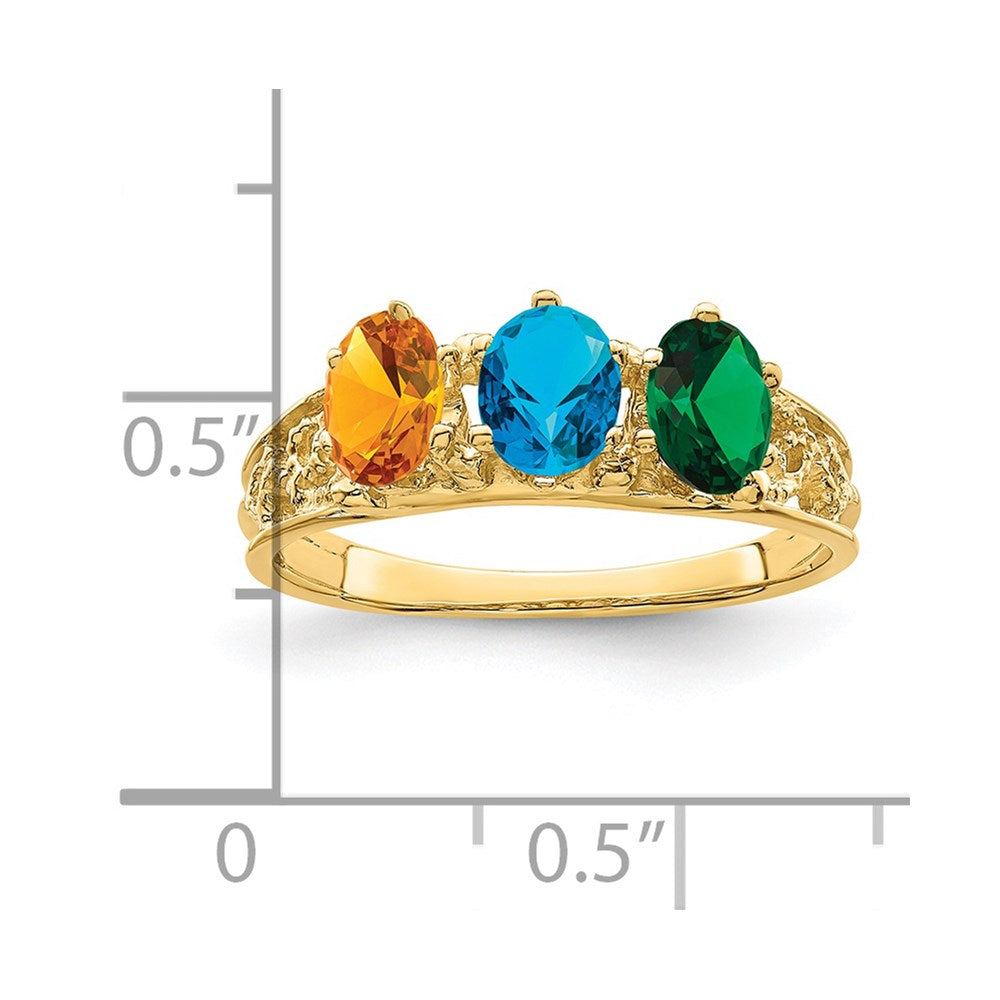 14k 3 Synthetic Stone Family Ring