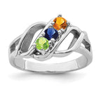 14k White Gold Genuine 3 Stone Mother's Ring
