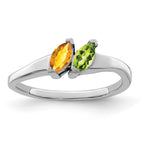 Sterling Silver Rh-plated Personalized 2-Name Synthetic 2 Stone Couple's Ri