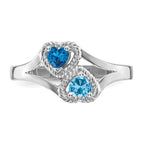 Sterling Silver Rh-plated Personalized 2-Name Synthetic 2 Stone Couple's Ri