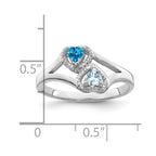 Sterling Silver Rh-plated Personalized 2-Name Synthetic 2 Stone Couple's Ri