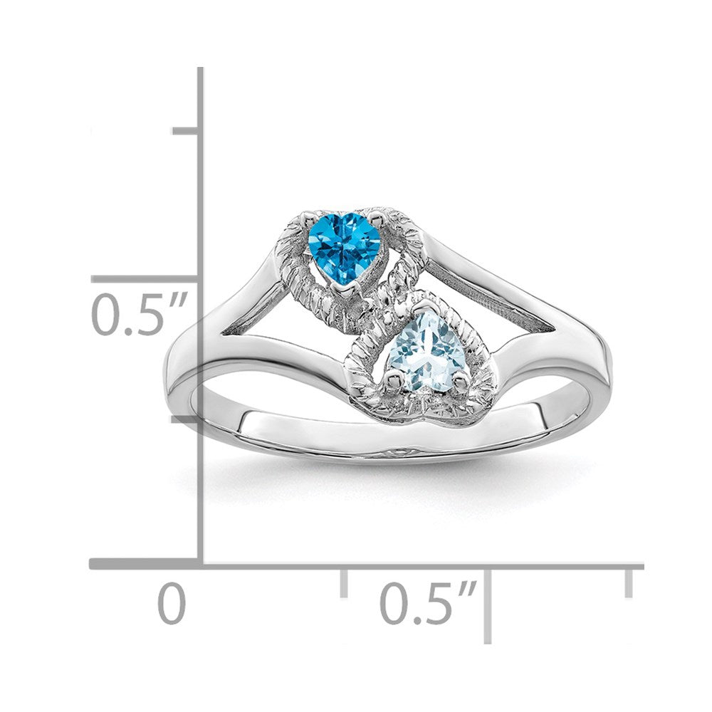 Sterling Silver Rh-plated Personalized 2-Name Synthetic 2 Stone Couple's Ri