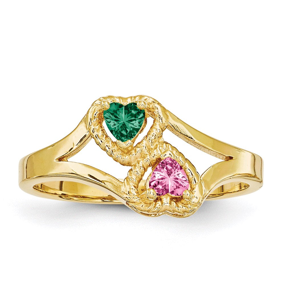 14k Personalized 2-Name Synthetic 2 Stone Couple's Ring