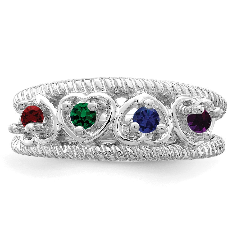 14k White Gold Synthetic Family Jewelry Ring