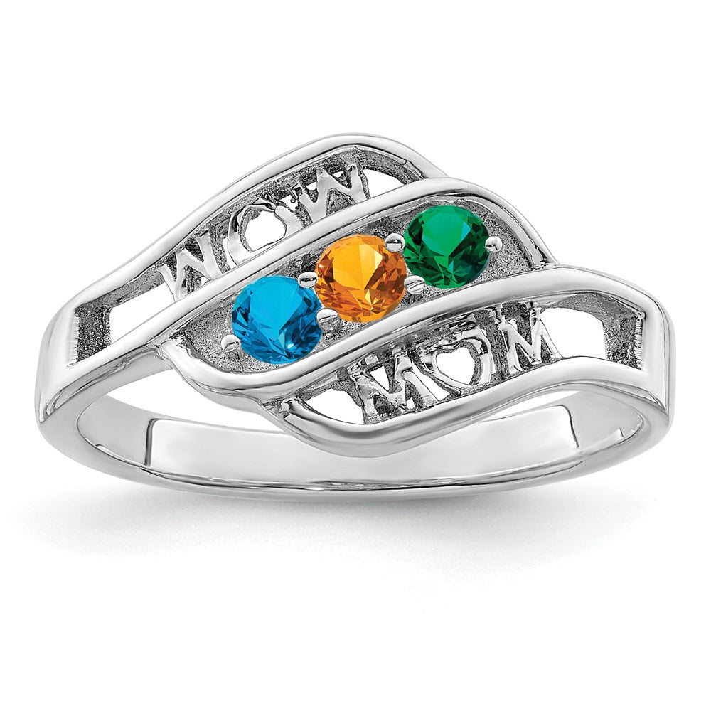 14k White Gold Synthetic Family Jewelry Ring
