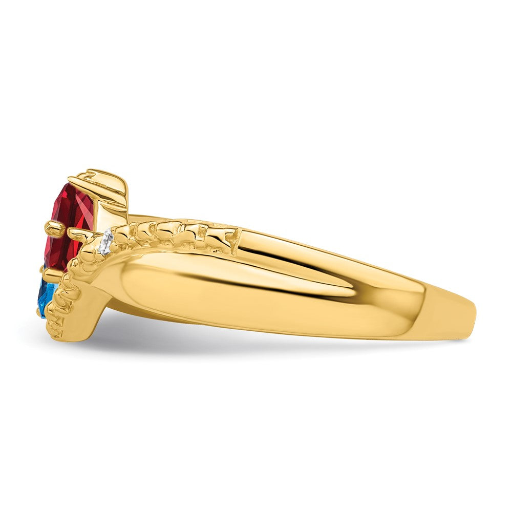 14k Personalized 2-Name Diamond and Genuine 2 Stone Couple's Ring