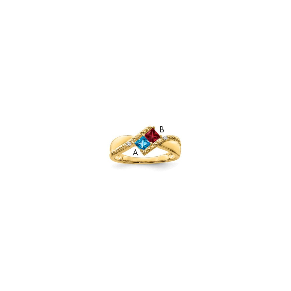 14k Personalized 2-Name Diamond and Genuine 2 Stone Couple's Ring