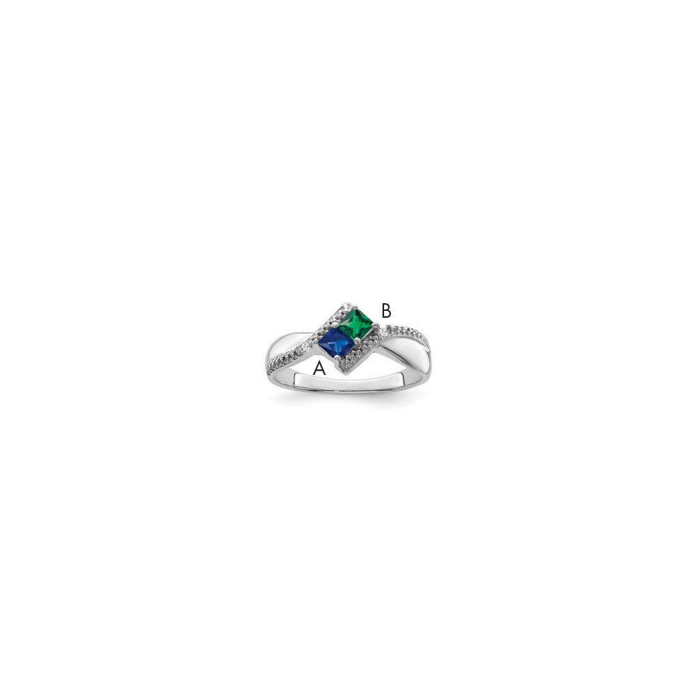 Sterling Silver Rhodium Diamond & Synthetic 2 Stone Mother's Ring