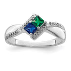 SS Rh-plated Personalized 2-Name Diamond and Synthetic 2 Stone Couple's Rin